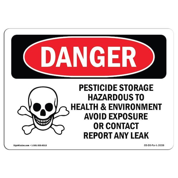 Safety Sign, OSHA Danger, 3.5" Height, 5" Width, Pesticide Storage Hazardous, Landscape, 10PK